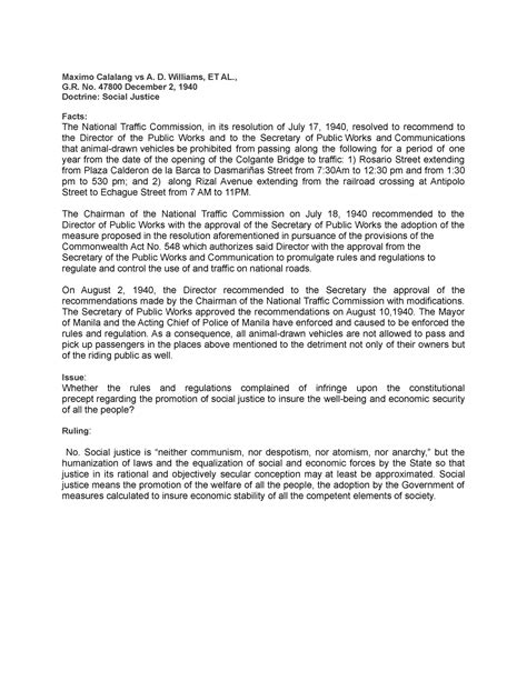 g.r. no. 47800 case digest|Calalang vs. Williams et al. .